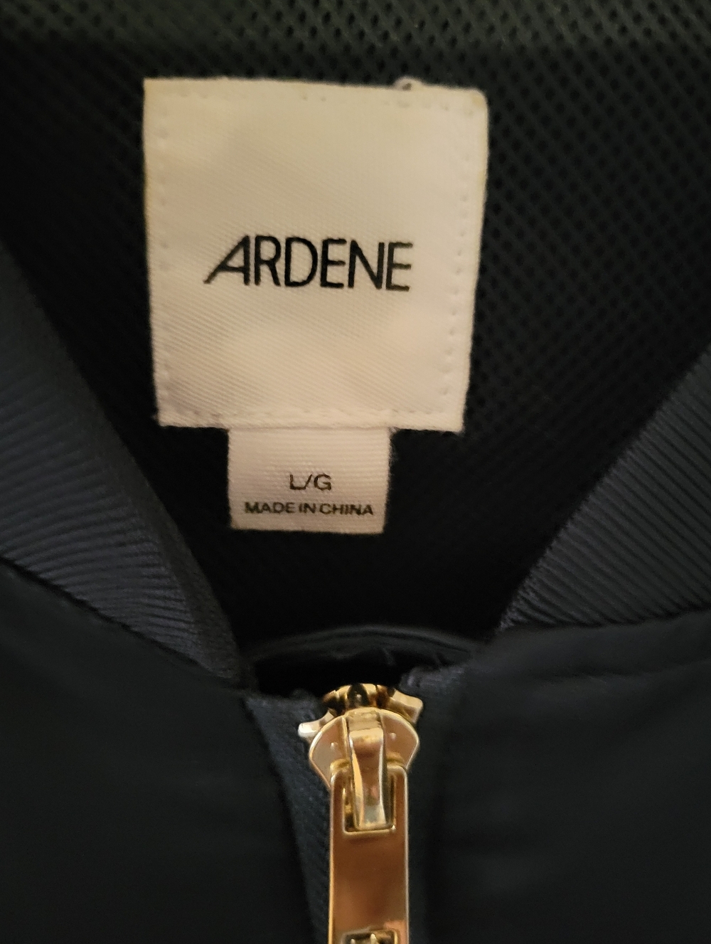 Ardene Navy Satin Bomber Jacket with Gold Zipper SZ. L - Picture 9 of 9